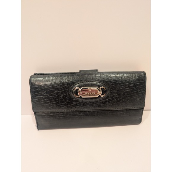 GUCCI Black Leather Continental Wallet Womens Checkbook Credit Card Authentic - Picture 1 of 11